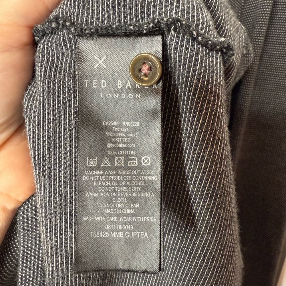 Ted Baker grey and white textured Polo Long Sleeve Shirt size XL - Picture 4 of 9